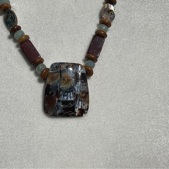 Statement Necklace Abalone Shell Beach Boho Pendant - Picture 3 of 14